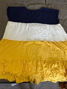 Colorblock Tiered Maxi Dress in Navy, White & Mustard